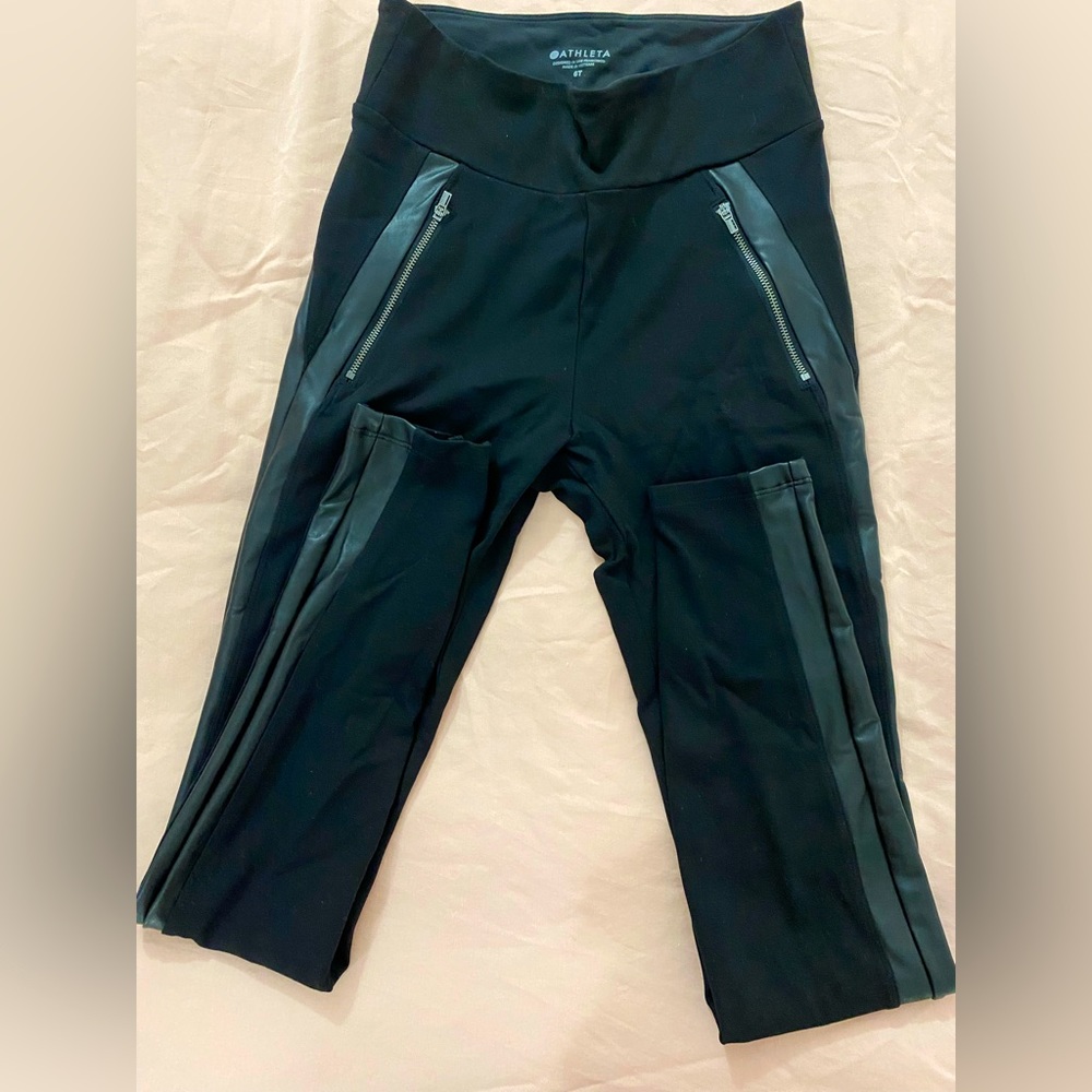 Athleta leggings with faux leather piping